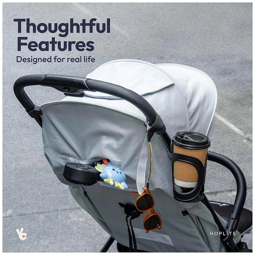 Carrinho compacto BabbleRoo Hoplite Preto Jet Black - Ultraleve 5,6 kg, Estrutura em Liga de Aço, Reclinação 175°, Capota Impermeável UPF 50+