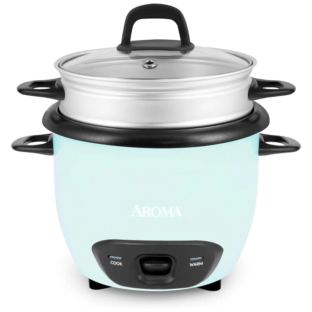 Panela de Arroz AROMA® Cozinheiro de Arroz e Grãos 6 Xícaras (Cozido),1,5L (ARC-743-1NGBL), Azul Claro. Ideal para Cozinhar Arroz, Quinoa, Aveia.