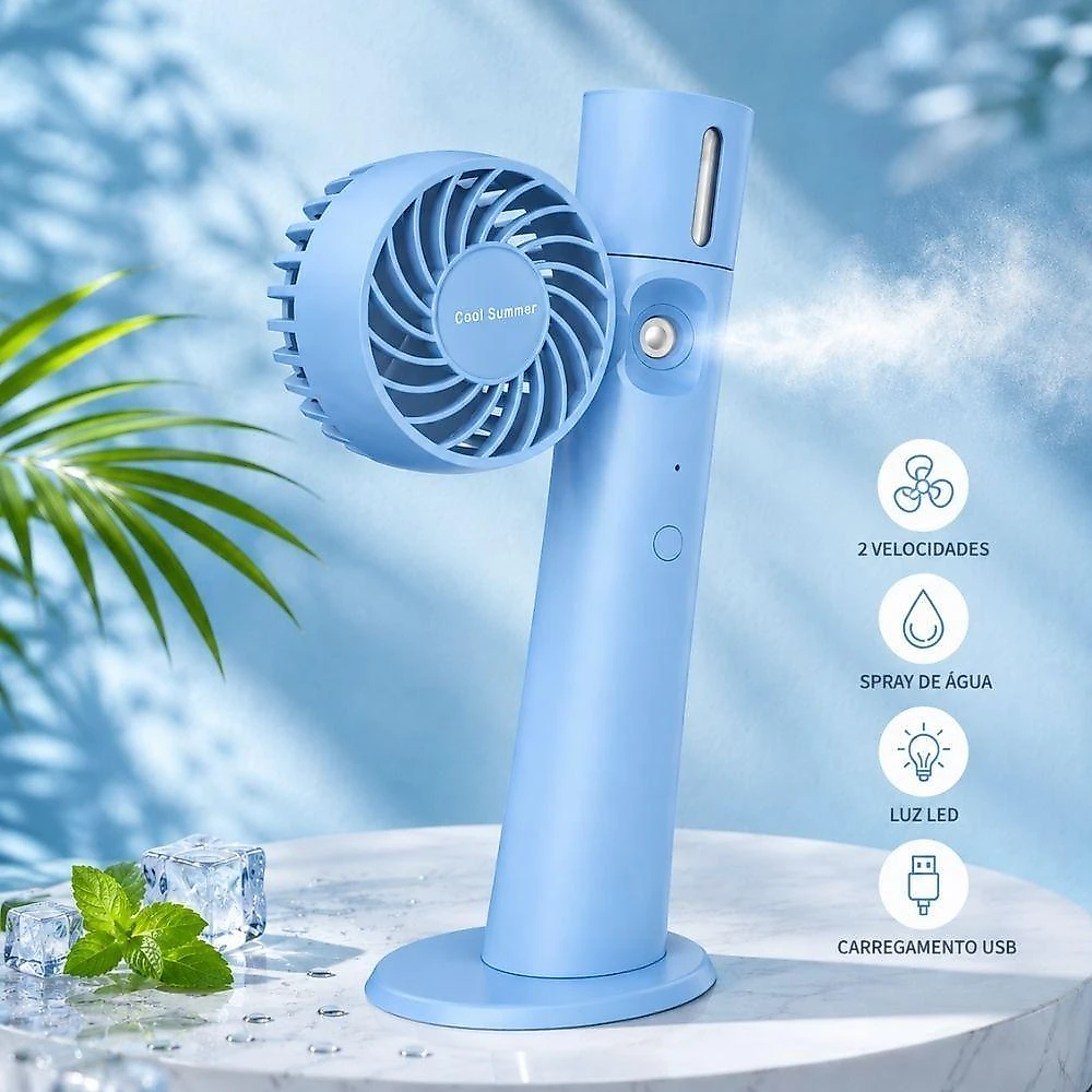 Ventilador Portatil Recarregavel com Spray de Agua Yeet 2 Velocidades Azul 5V