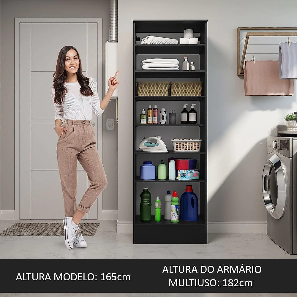 Armário Multiuso 60 cm 1 porta Preto Madesa Preto
