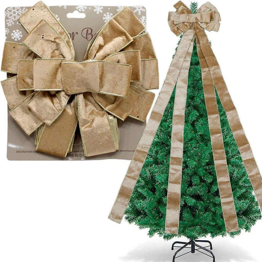 Laço Decorativo para Árvore de Natal Laço Natalino Ponteira 140cm Bege em Poliéster