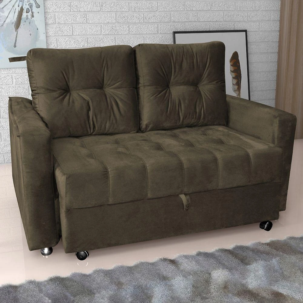 Sofá Cama 2 Lugares Yago Veludo Turkey Marrom