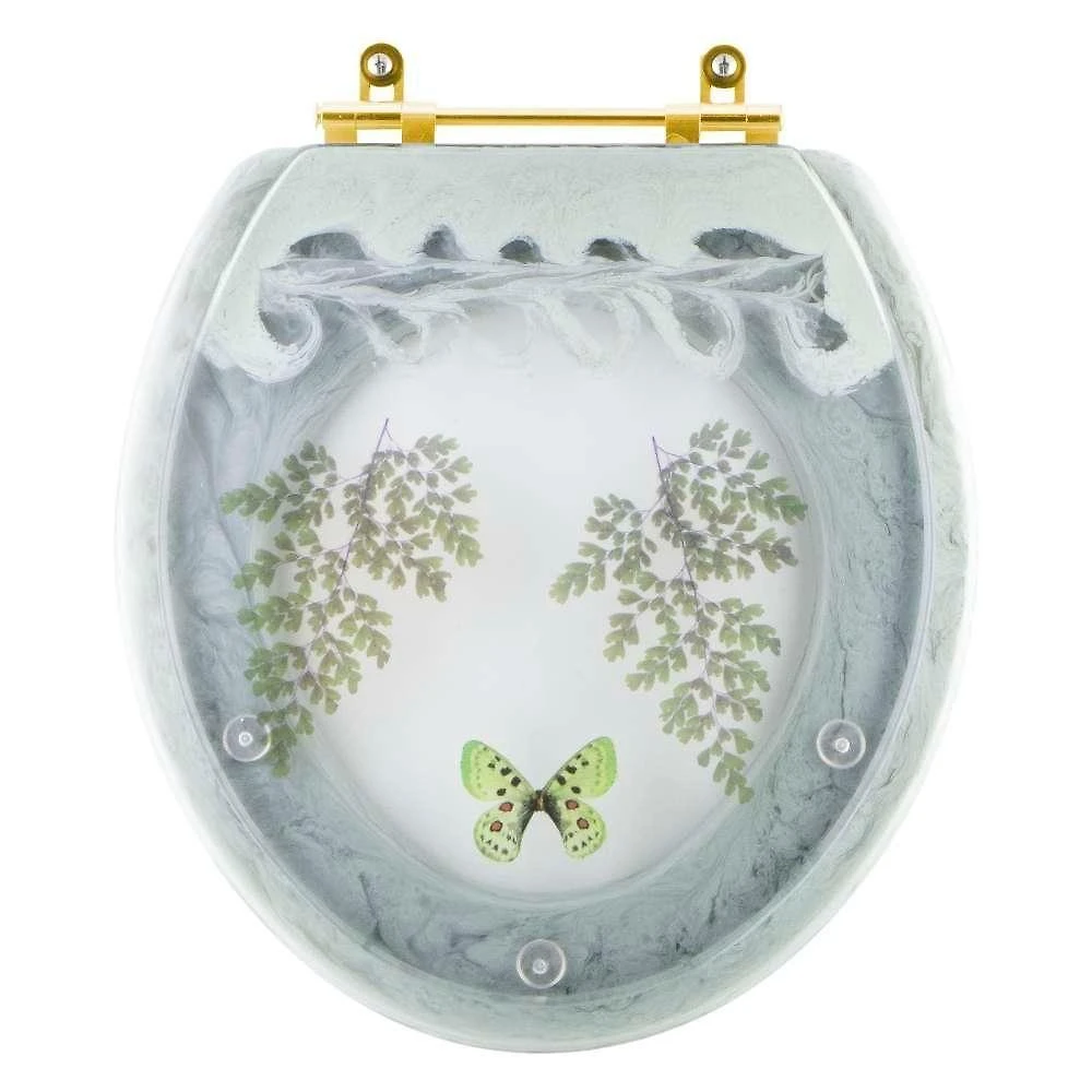 Assento Sanitário Oval Resina Plástica Convencional Decorado Borboleta Verde Água Pontto Lavabo