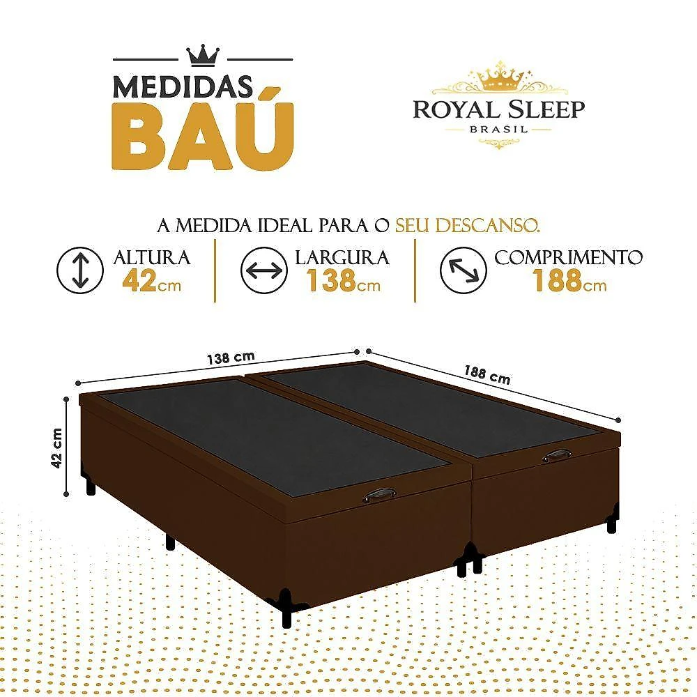 Cama Box com Baú Casal Bipartido Royal Sleep Courino Marrom