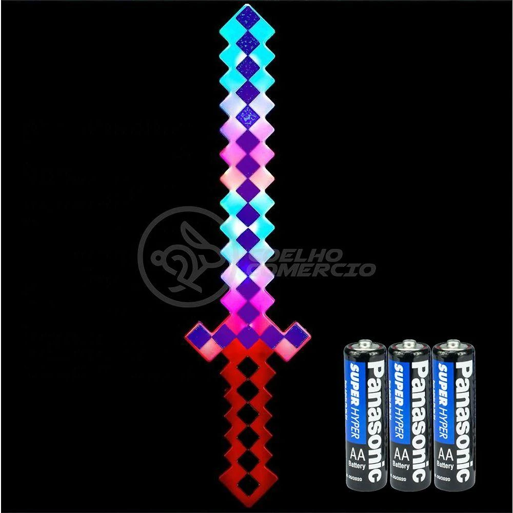 Kit Brinquedo Espada Pixel Minecraft 58cm C/Som Luz+3 Pilhas