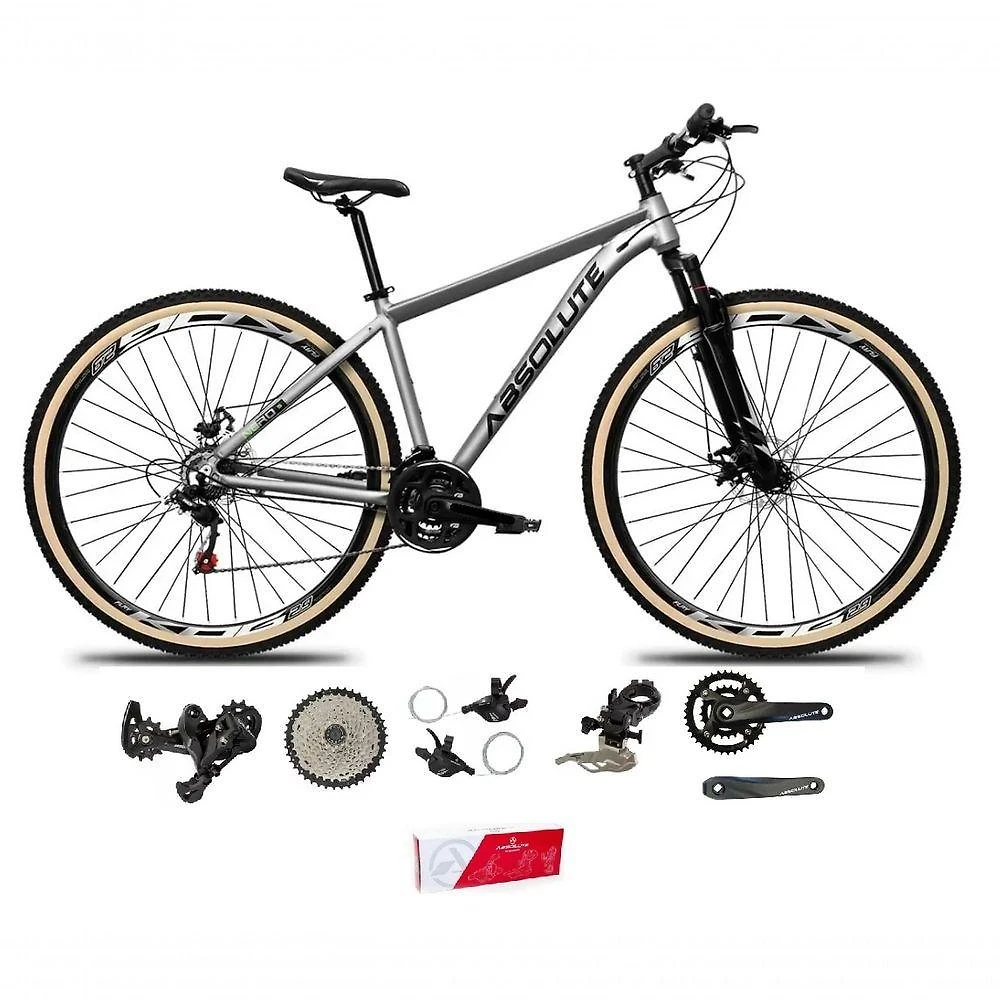 Bicicleta Aro 29 Absolute Nero 5 Alumínio 2x9 18v K7 Freios Hidráulicos Garfo Com Trava Pneu C/faixa - Cinza Tam.17