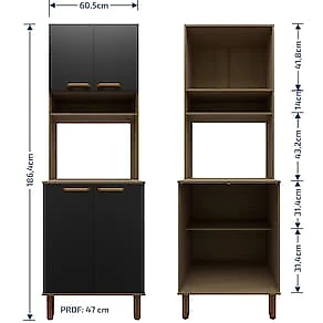 Armário de Cozinha Multiuso Bartira Ágata 60cm 4 Portas 1 Nicho 1 Prateleira Avelã / Grafite