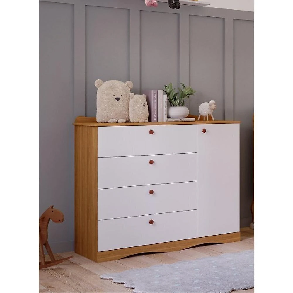 Quarto de Bebê 2 Peças com Berço Capitonê Cômoda 4 Gavetas Aquarella Espresso Móveis Nature/Branco