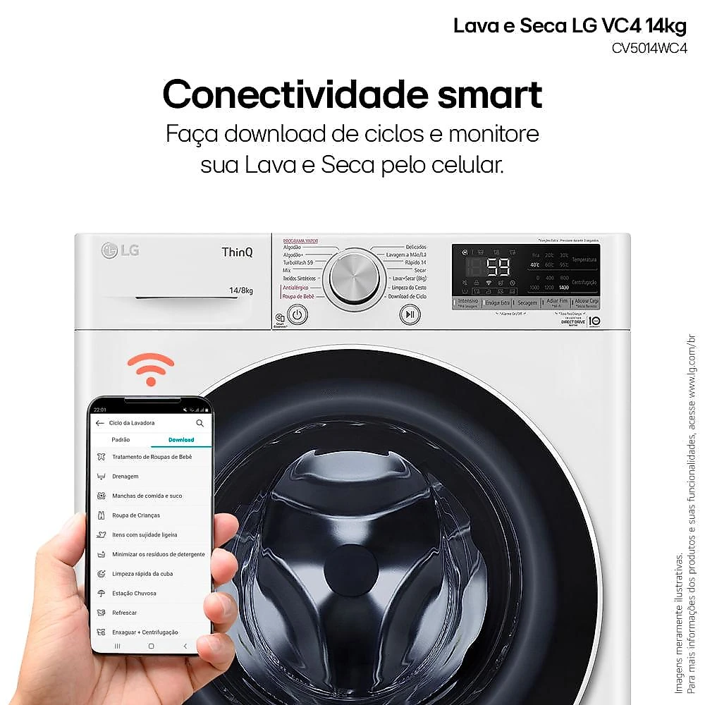 Lava e Seca LG 14kg Inteligência Artificial AIDD Branca VC4 127V