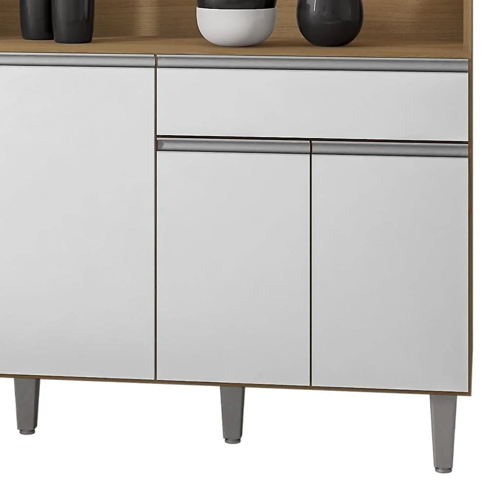 Armário De Cozinha Compacta 130cm 6 Portas Alice Amêndoa/branco - Ajl Móveis