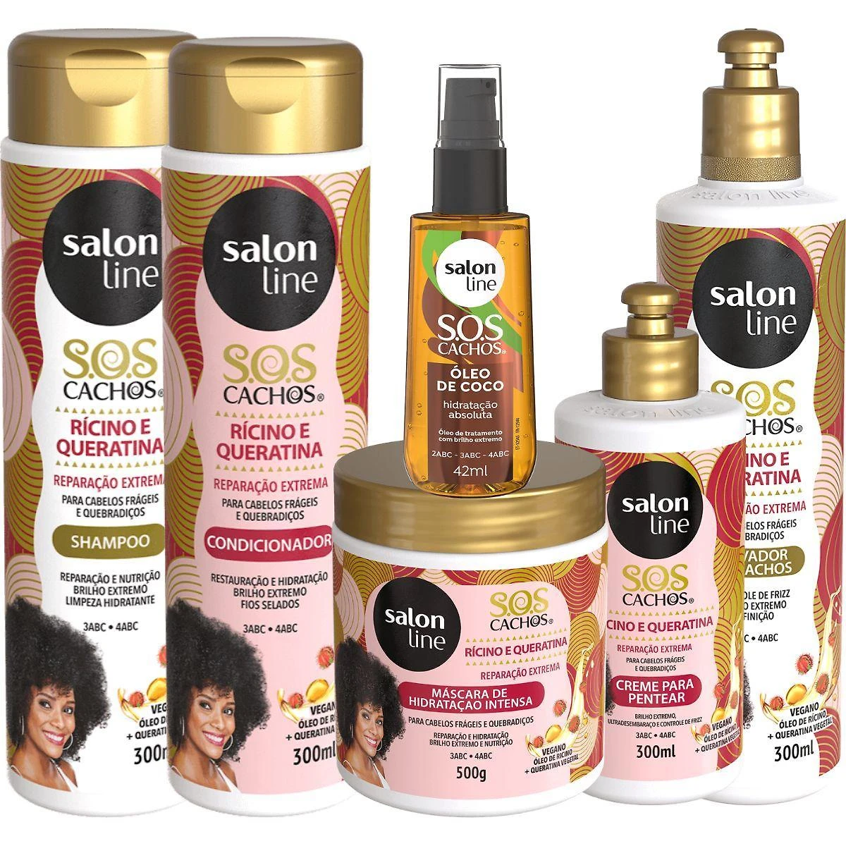 Miniatura Kit Salon Line Rícino Queratina Sos Cachos Com Óleo De Coco