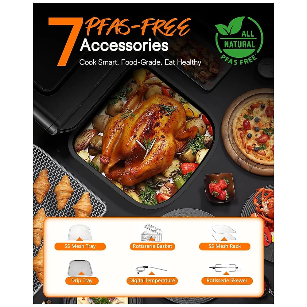 Air Fryer Forno 14,4L com 150 Predefinições, Espeto de Rotisserie e Tecnologia de Convecção, 110V 1800W, Nuwave, Preto 110v