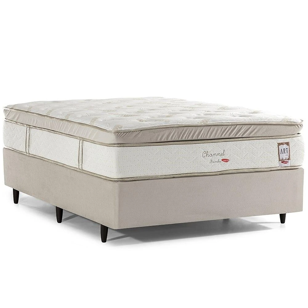 Cama Box Suede Casal Herval Channel Bambu, 72x138x188 cm, Molas Ensacadas