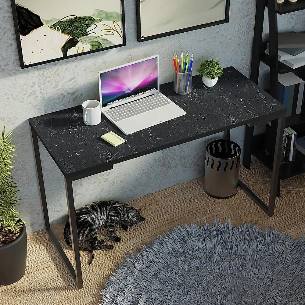 Conjunto Escritório Home Office Com Mesa Industrial + Estante Escada Preto Madesa Preto