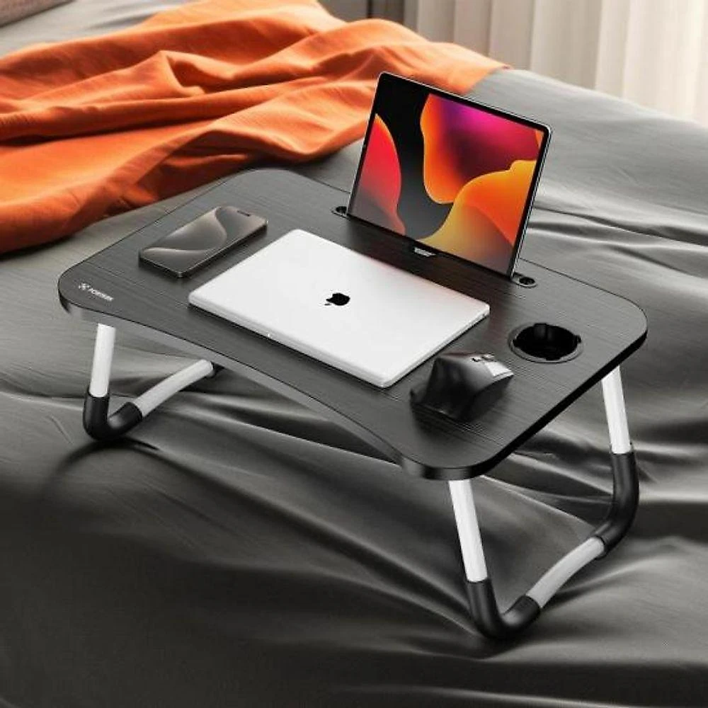 Mesa Dobrável de Colo para Notebook Lapdesk Preta [F002] com Suporte para Tablet e porta-copos Preto