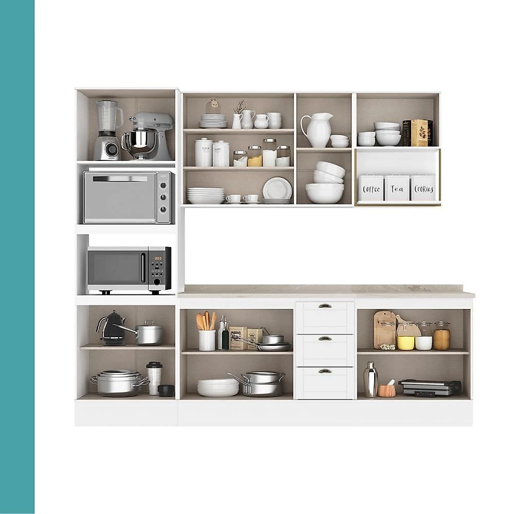 Cozinha Completa Milla Select 12 Portas 3 Gavetas MDF 270CM Branco