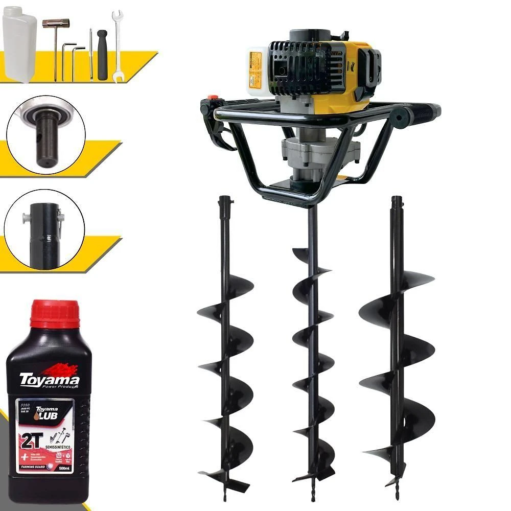 Perfurador de Solo PSL517 à Gasolina 51,7CC 1,8HP com Brocas 80CM Amarelo Lynus