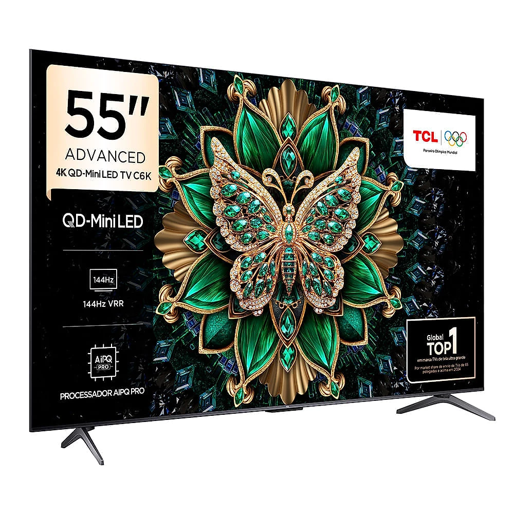 Smart TV 4K TCL QD-Mini LED 55” Polegadas com HDMI 2.1, Dolby Vision IQ, Subwoofer, 144Hz VRR e Wi-Fi - 55C6K Bivolt