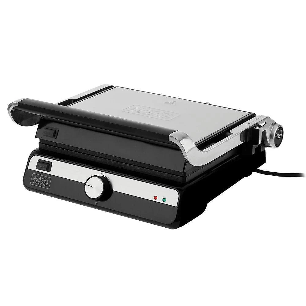 Grill elétrico black+decker g1500g gourmand gris 1500w abertura 180° chapas removíveis antiaderente inox 110