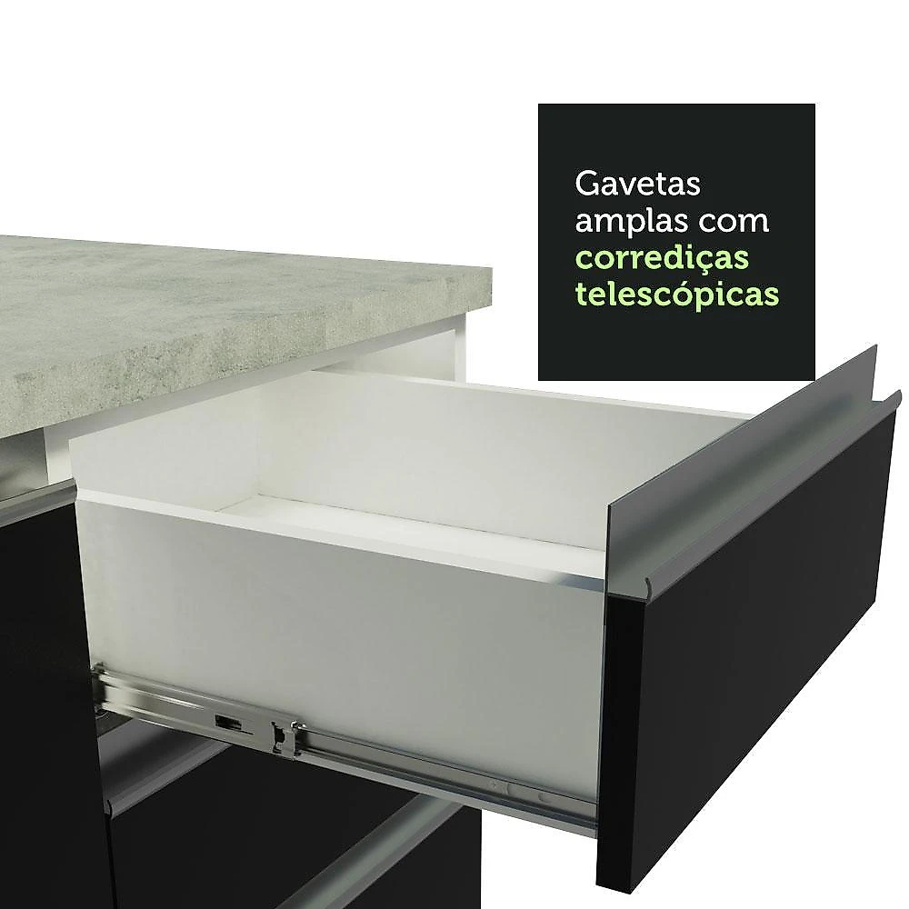 Cozinha completa de canto madesa glamy 349002 com armário e balcão (sem tampo e pia) - branco/preto