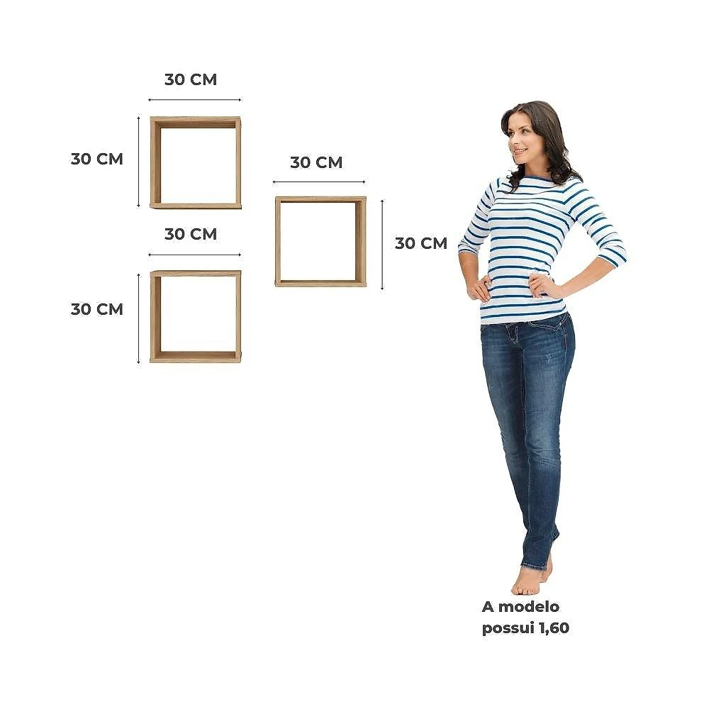 Nicho Decorativo Gênova Kit com 3 Unidades Grande 30x30x15 Itapuã