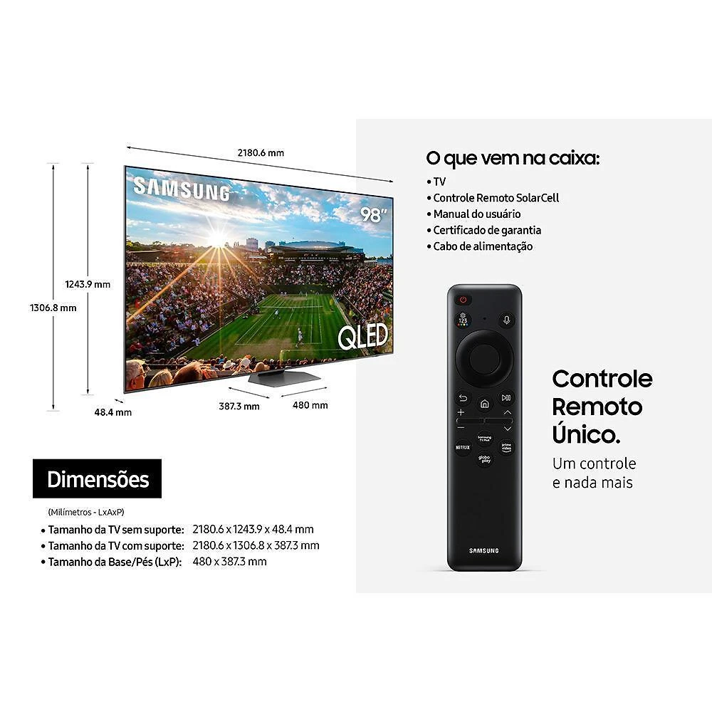 Miniatura Smart TV Samsung QLED 4K 98" Polegadas 98Q80C 2023, Modo Game, Processador com IA, Som Movimento Virtual Bivolt