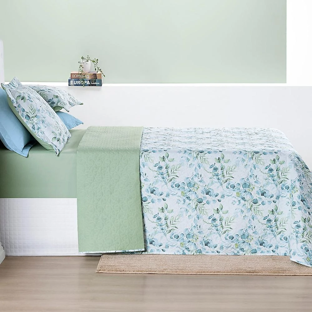 Kit cobre leito colcha maris king estampado dupla face percalle 200 fios 3 peças forest verde