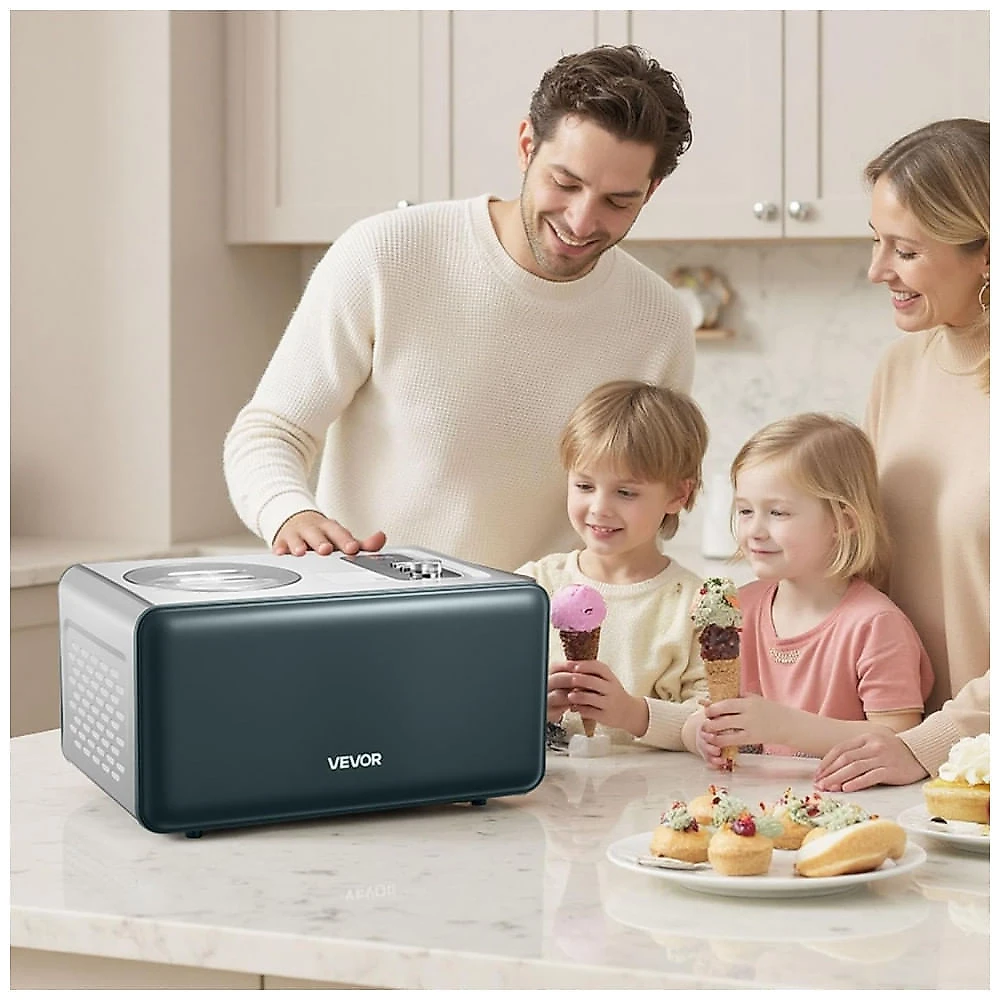 Máquina de Sorvete Automática VEVOR com Compressor Integrado de 1,5 Litros, Geladeira sem Pré-Congelamento, Sorvete Elétrico
