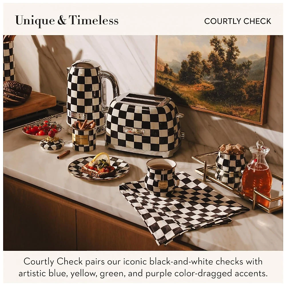 Conjunto chaleira elétrica e torradeira Mackenzie-Childs Courtly Check inox preto e branco 110V