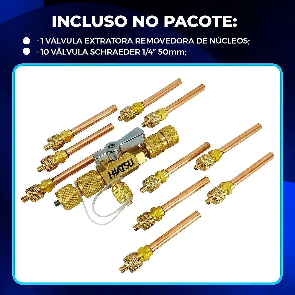 Kit 1 Válvula Removedora Extratora De Núcleos Vcrh-1 Com 10 Válvula Schrader 1-4 50mm 1 Unidade
