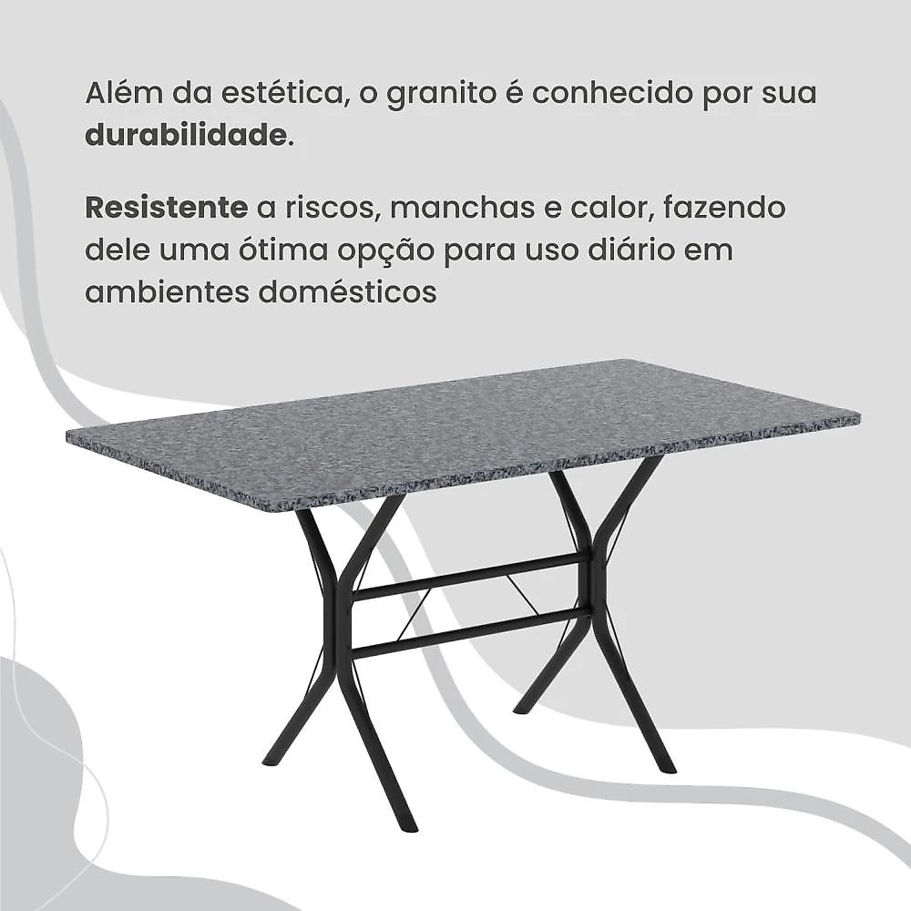 Conjunto Sala de Jantar Mesa Retangular 100x60cm Tampo Granito Ocre 4 Cadeiras Rio Creme / Preto Fosco