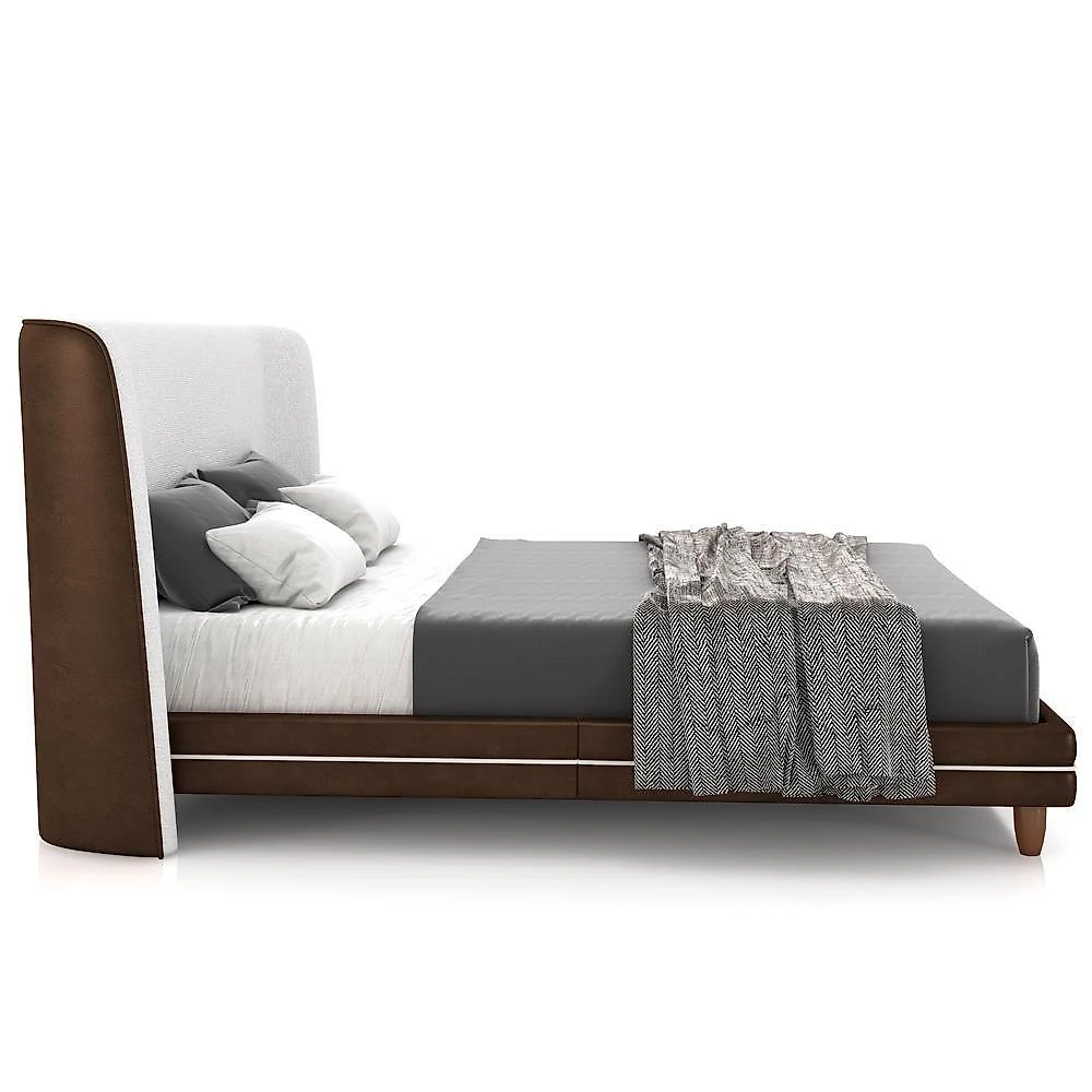 Cabeceira Casal Nilo 140cm Com Cama Pés Madeira Suném P05 Couríssimo Marrom Bouclê Cru - Lyam Decor