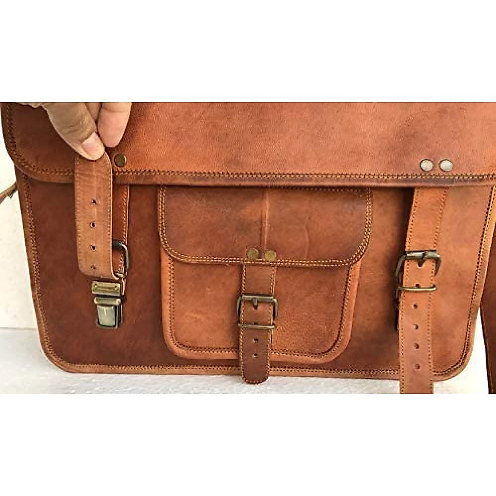KPL BolsaMaleta de Couro Genuíno Masculina para Laptop 40 cm Marrom