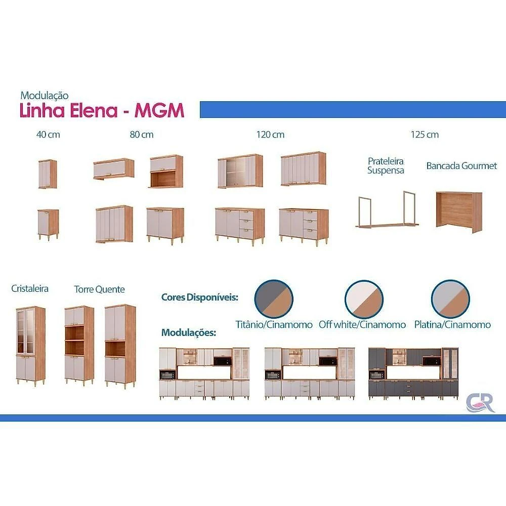 Paneleiro de Cozinha Elena 4 Portas 2 Prateleiras MDF 70CM Cinamomo e Off White MGM