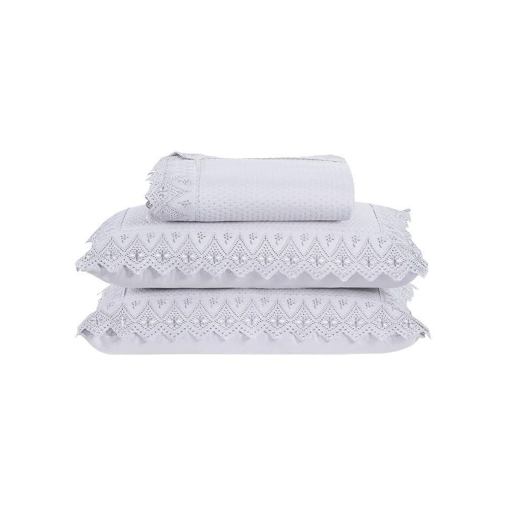 Kit Colcha 3 Peças Queen Percal 300 Fios Bordado Inglês Home Madrid 100% Poliéster - Branco