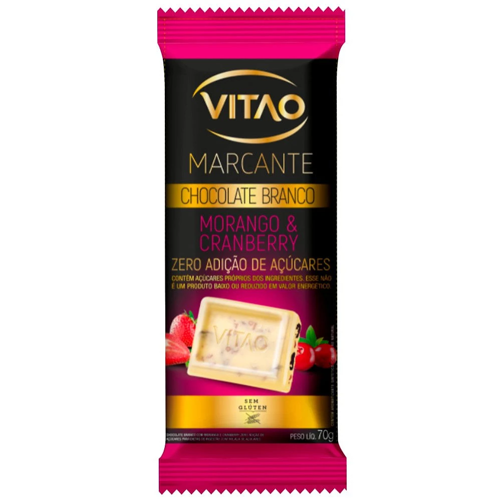 Chocolate Branco Vitao Zero Morango E Cranberry 70g