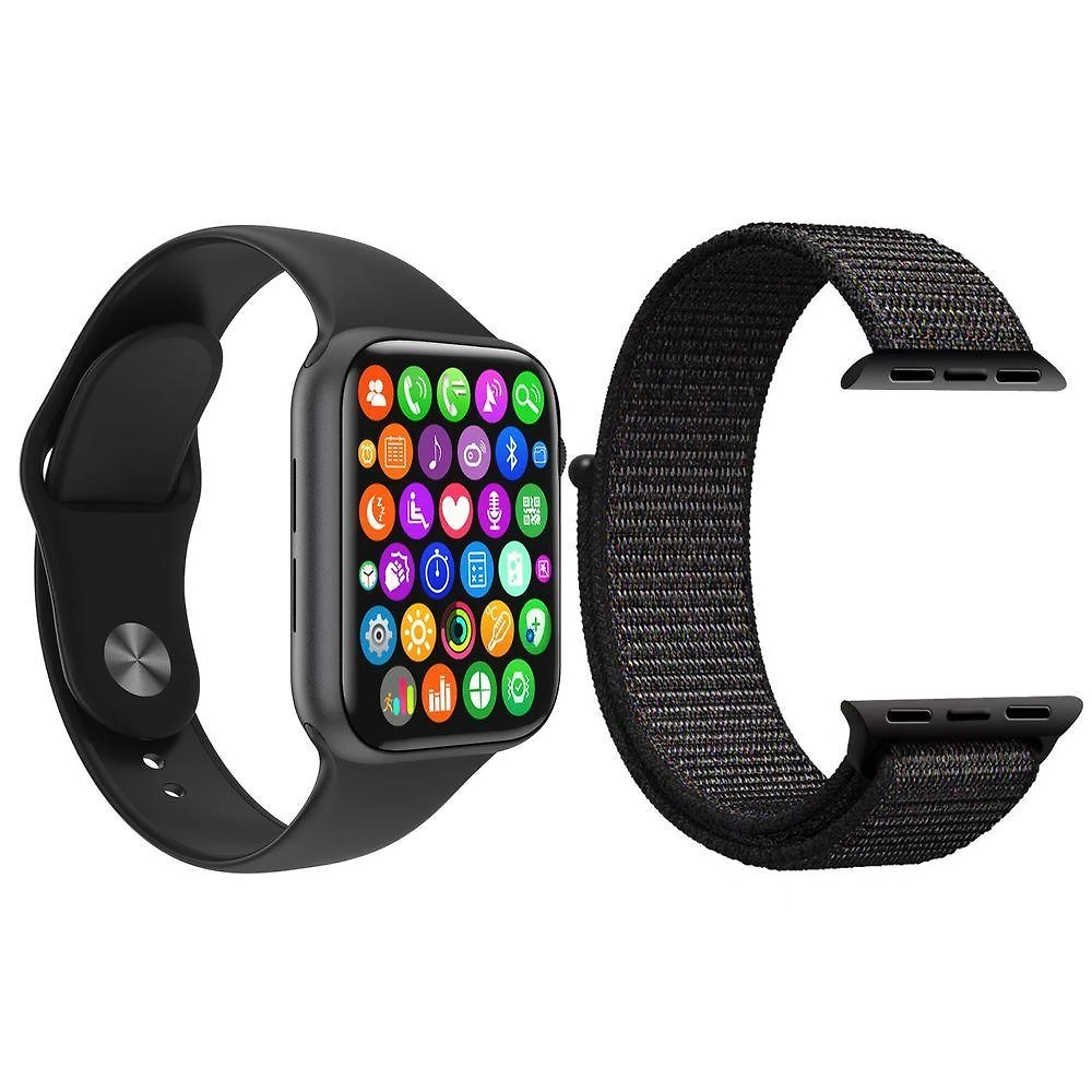 Kit 1 Relógio Inteligente Smartwatch Iwo8 Lite Plus Preto + 1 Pulseira Extra Nylon Preto