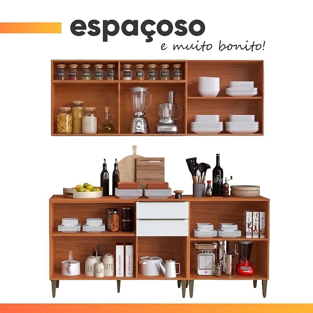 Armário de Cozinha Clara 8 Portas 2 Gavetas MDF 190CM Amadeirado Aramóveis webcontinental-7908801526886