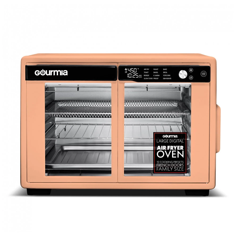 Gourmia Forno Air Fryer French Door 37 Qt Capacidade Grande, 12 Funções, Display Digital, Aço Inox Pêssego