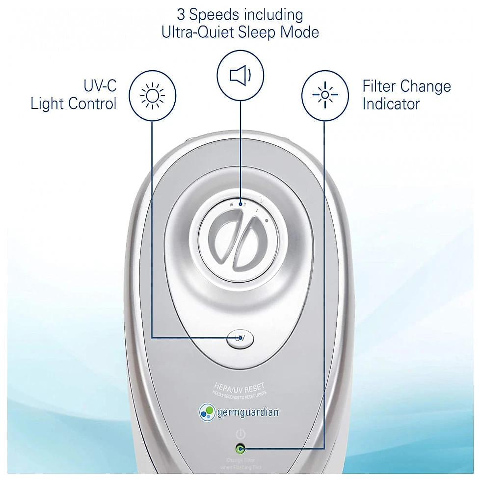 Purificador de Ar com Filtro HEPA 3 em 1 e 4 Velocidades, Cobertura 69 m2, 2UN, 110V, GermGuardian, Branco
