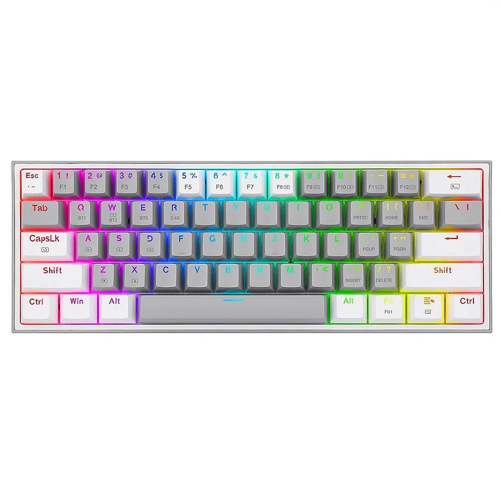 Teclado Gamer Redragon K616-RGB Fizz Pro USB Wireless Bluetooth RGB Inglês Cinza e Branco