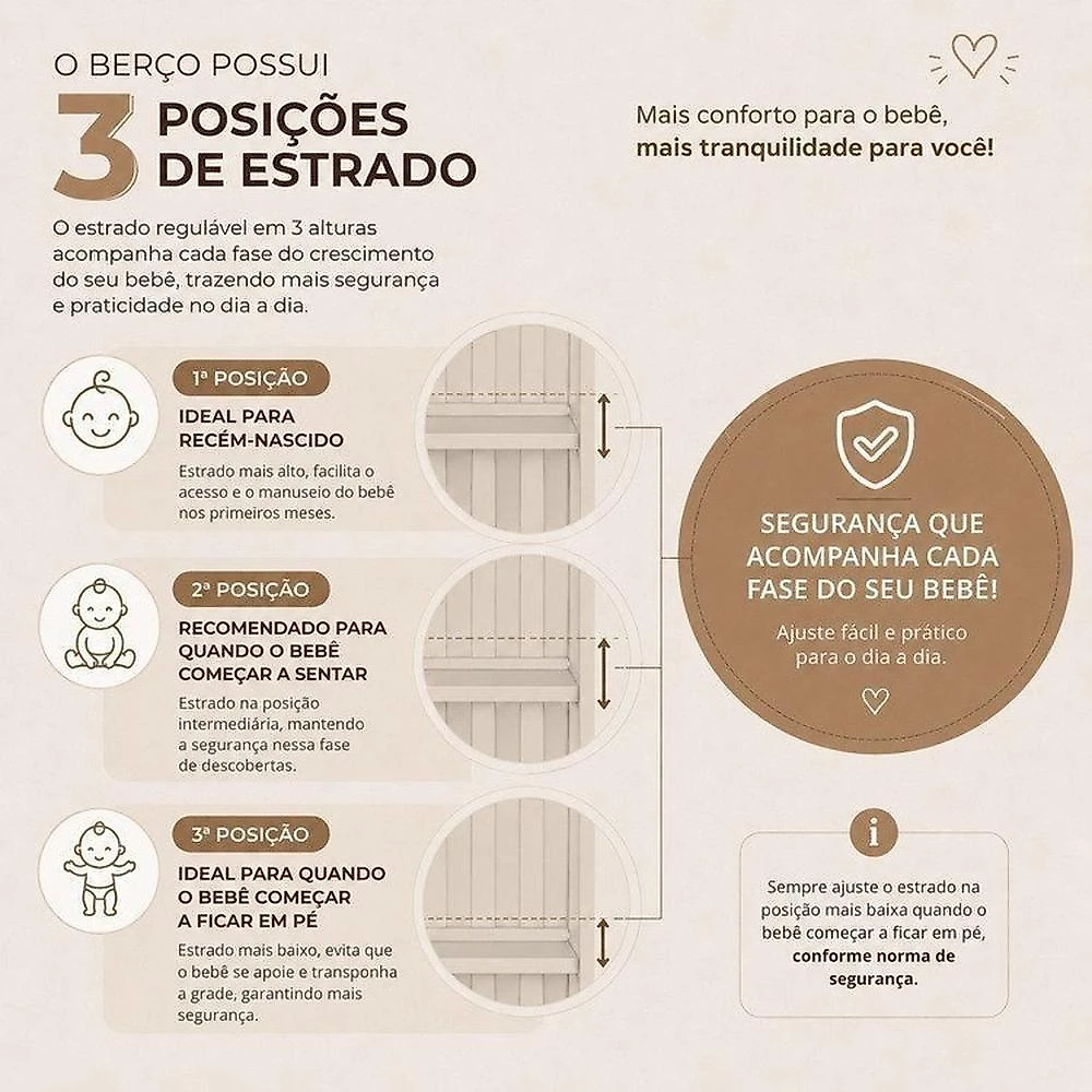 Quarto Completo Danny para Bebê 100% MDF com Cômoda Sapateira e Berço 2 em 1 Areia