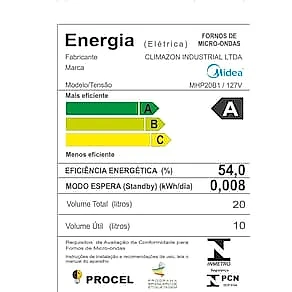 Micro-ondas Midea MHP20B MasterCook 20L 1050W Painel Touch Branco 110V
