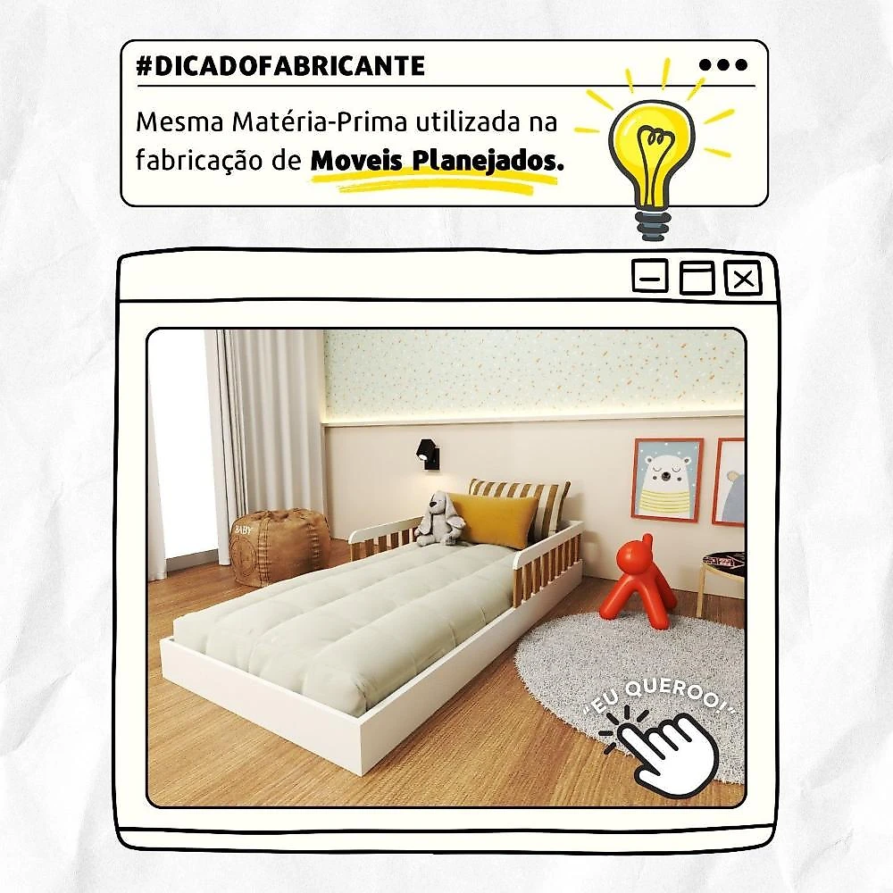 Cama Infantil Montessoriana Solteiro Ayla Branco/Carvalho Mel
