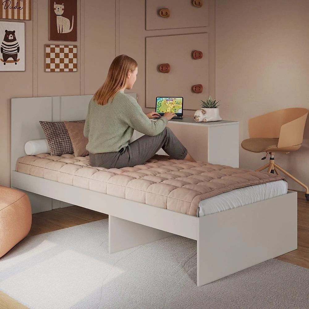 Cama de Solteiro com Escrivaninha Integrada El Calafate 90cm Arenas