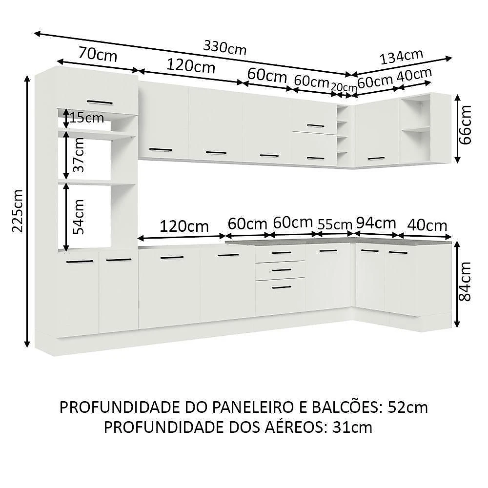Armário De Cozinha Completa De Canto 499cm Branco Agata Madesa 01 Branco