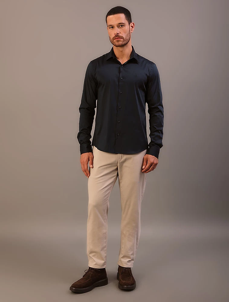 Camisa Masculina Manga Longa Slim Básica - Marinho