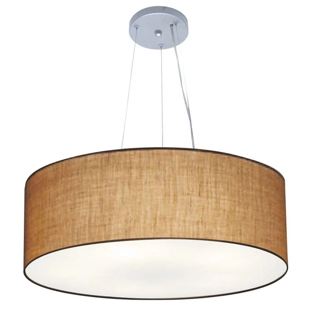 Lustre Pendente Cilíndrico Md-4010 Cúpula Em Tecido 60x21cm Palha - Bivolt