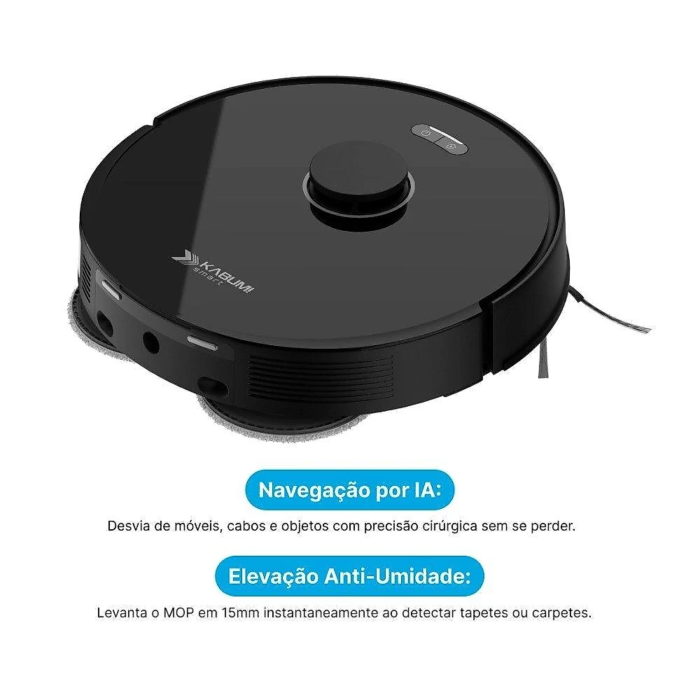 Robô Aspirador e passa pano KABUM! smart K4000, Base Autolimpante, MOP Duplo Extensível, IA, 20000Pa, 220V, Preto - KSAR400020PT