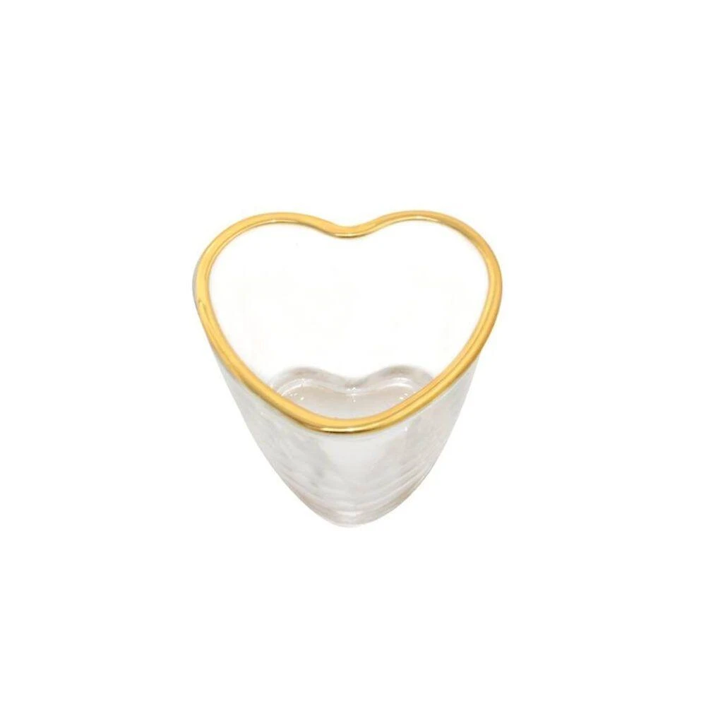 Kit 6 Copo De Shot Coração Vidro Com Borda Dourada 50ml Lyor